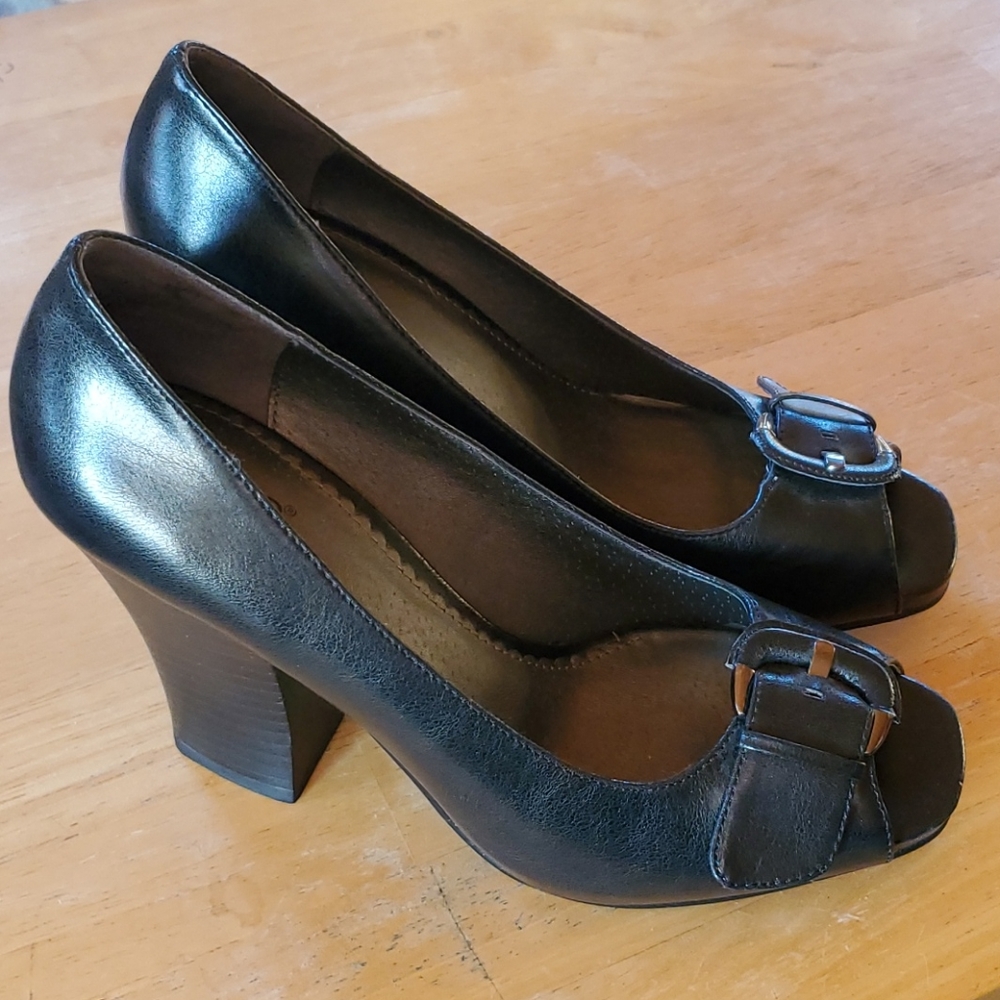 a.n.a Reve Retro Peeptoe Pumps Black SIZE 7.5